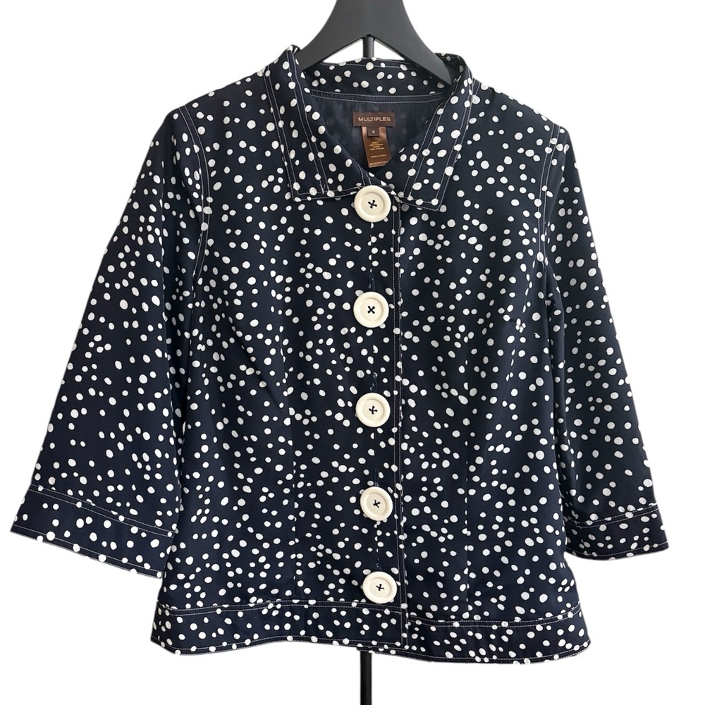 Multiples Navy and White Polka Dot Jacket w/Large Buttons Women's Size Small EUC